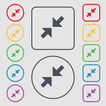 Exit full screen icon sign. symbol on the Round and square buttons with frame. Vector illustration