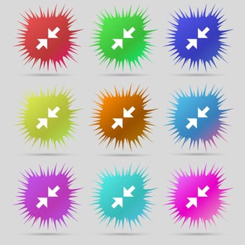 Exit full screen icon sign. A set of nine original needle buttons. Vector illustration