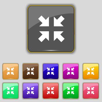 Exit full screen icon sign. Set with eleven colored buttons for your site. Vector illustration