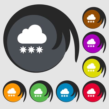snow cloud icon. Symbols on eight colored buttons. Vector illustration