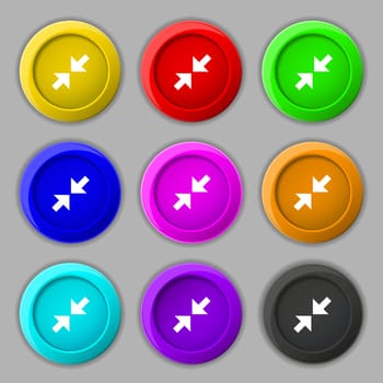 Exit full screen icon sign. symbol on nine round colourful buttons. Vector illustration