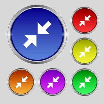 Exit full screen icon sign. Round symbol on bright colourful buttons. Vector illustration