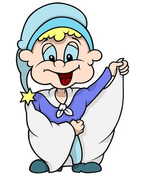 Blue Dwarf with Long Coat - Colored Cartoon Illustration, Vector