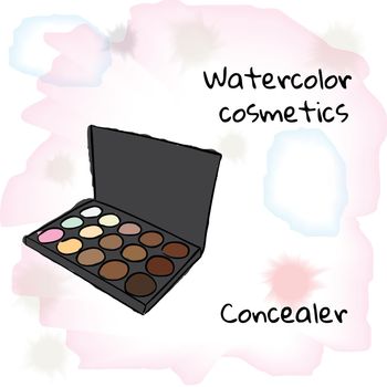 Watercolor cosmetics. Watercolor concealer on a blurred background. Vector illustration EPS10