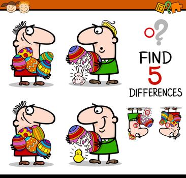 Cartoon Illustration of Finding Differences Educational Task for Preschool Children with Easter Theme