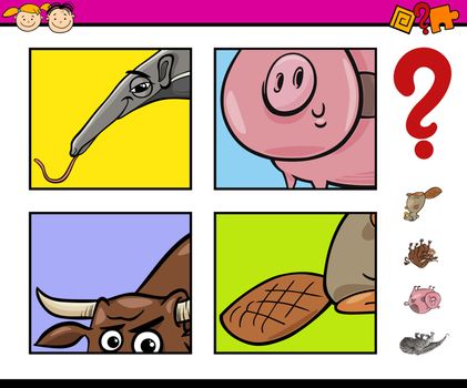 Cartoon Illustration of Educational Task of Guessing Animals for Preschool Children