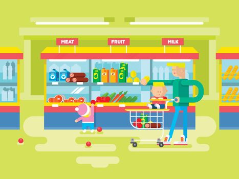 Supermarket design flat. Shop and store, sale retail purchase, vector illustration