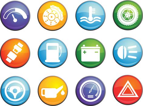 Car interface round glossy icons for web site and user interfaces
