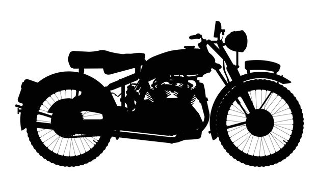 A classic style motor cycle silhouette over a white background