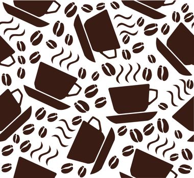 vector illustration of coffee background with cups and beans