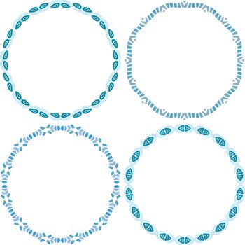 Set of decorative illustrated circle frames made of blue elements