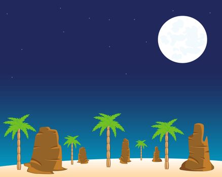 The Moon night in wild desert.Vector illustration