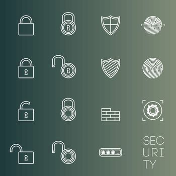 Security icons thin lines styled shield, lock, etc