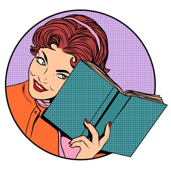 Woman with a book pop art retro style. Literature and reading. Education school University. Clever girl