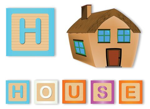 H Is For House text with sliced apple