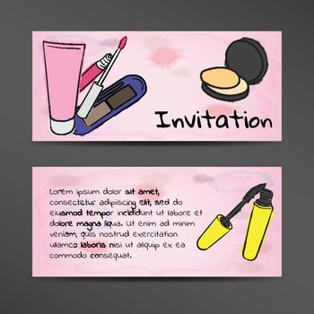 Invitation in watercolor style with the image of cosmetics. Vector illustration EPS10