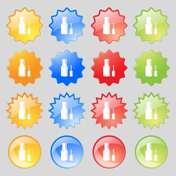 NAIL POLISH BOTTLE icon sign. Big set of 16 colorful modern buttons for your design. Vector illustration
