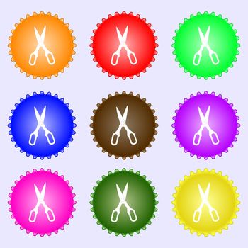 Scissors icon sign. Big set of colorful, diverse, high-quality buttons. Vector illustration