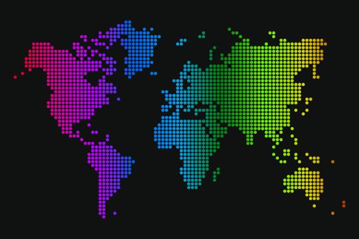 Abstract computer graphic World map of round dots. Vector illustration.