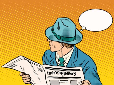 Retro man reading the morning news pop art retro style. Morning press. Politics and Economics. The media and Newspapers