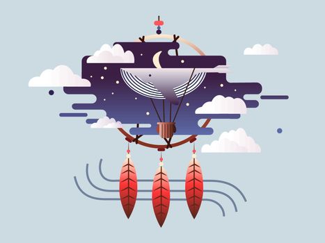 Dream abstract design flat. Sky cloud fantasy, travel thinking and imagination, vector illustration
