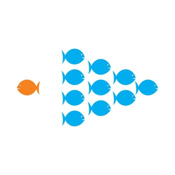 one fish choose different or opposite path for success in life concept vector