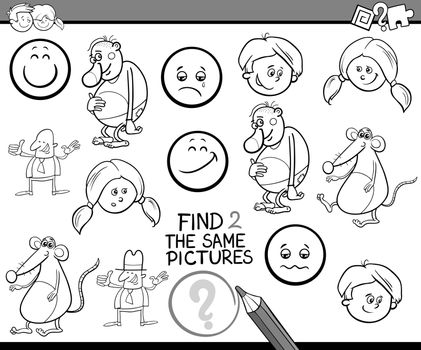 Black and White Cartoon Illustration of Find Exactly the Same Pictures Educational Activity Task for Preschool Children Coloring Book