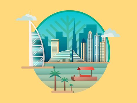 Dubai city building icon. Skyscraper city, tower architecture emirates, vector illustration
