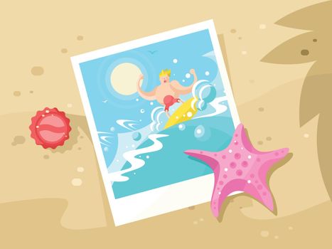 Photos surfer on the a wave crest. Surfing water sport, beach and swimming surf outdoor, vector illustration