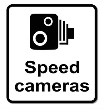 A traditional speeding cameras sign over a white background