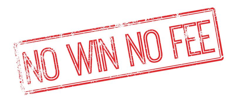 No Win No Fee red rubber stamp on white. Print, impress, overprint.