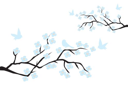 vector illustration of a blossom branch with birds