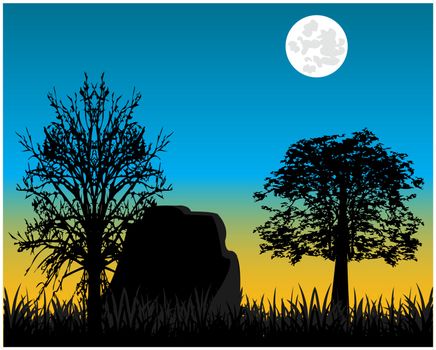 The Matutinal landscape on nature and tree.Vector illustration