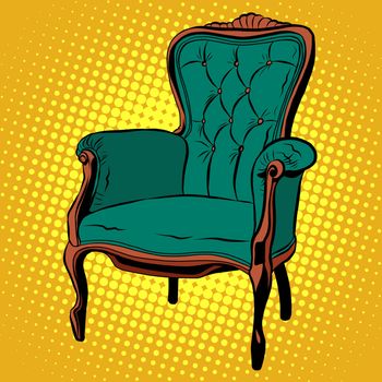 Green soft chair furniture armchair vector pop art retro style. retro classic chair. Illustration home chair