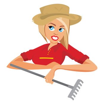 Cartoon female agriculture worker With rake