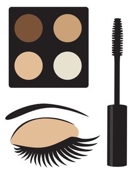 vector illustration of make up mascara and eye with long lashes