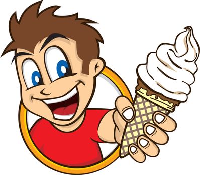 cartoon guy holding ice cream character vector illustration