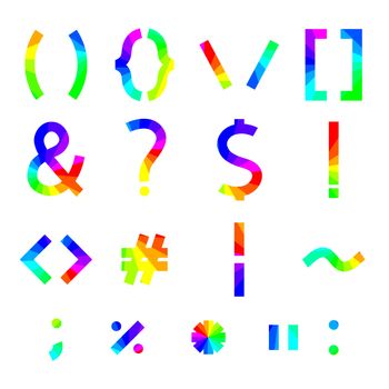 Rainbow alphabet symbols with square corners, vector illustration.