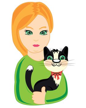 The Nice girl keeps the cat on hand.Vector illustration