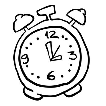black and white alarm clock cartoon