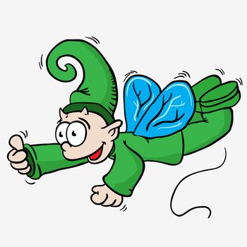flying elf with thumbs up cartoon illustration