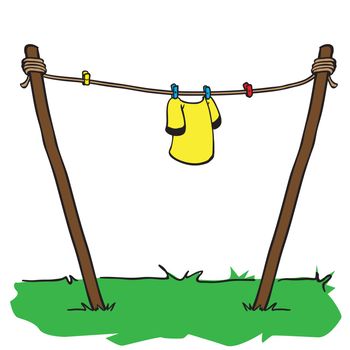 yellow shirt drying on a string with place for your text