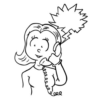 woman on a telephone black and white cartoon doodle