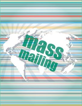 mass mailing word on digital screen, global communication concept vector illustration