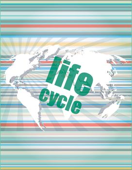 life cycle words on digital touch screen vector quotation marks with thin line speech bubble. concept of citation, info, testimonials, notice, textbox. flat style 
