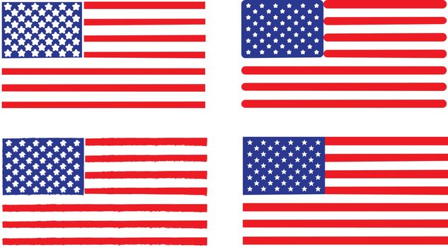 Various set of USA flags.