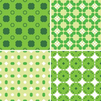 Set of four seamless patterns in green color