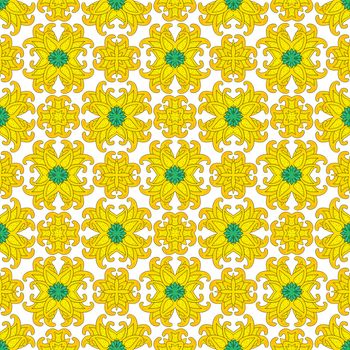 Seamless pattern made of yellow floral elements on white