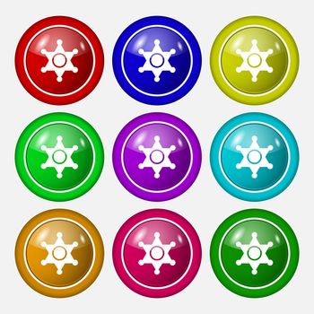 Sheriff, star icon sign. symbol on nine round colourful buttons. Vector illustration