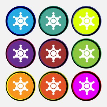 Sheriff, star icon sign. Nine multi colored round buttons. Vector illustration
